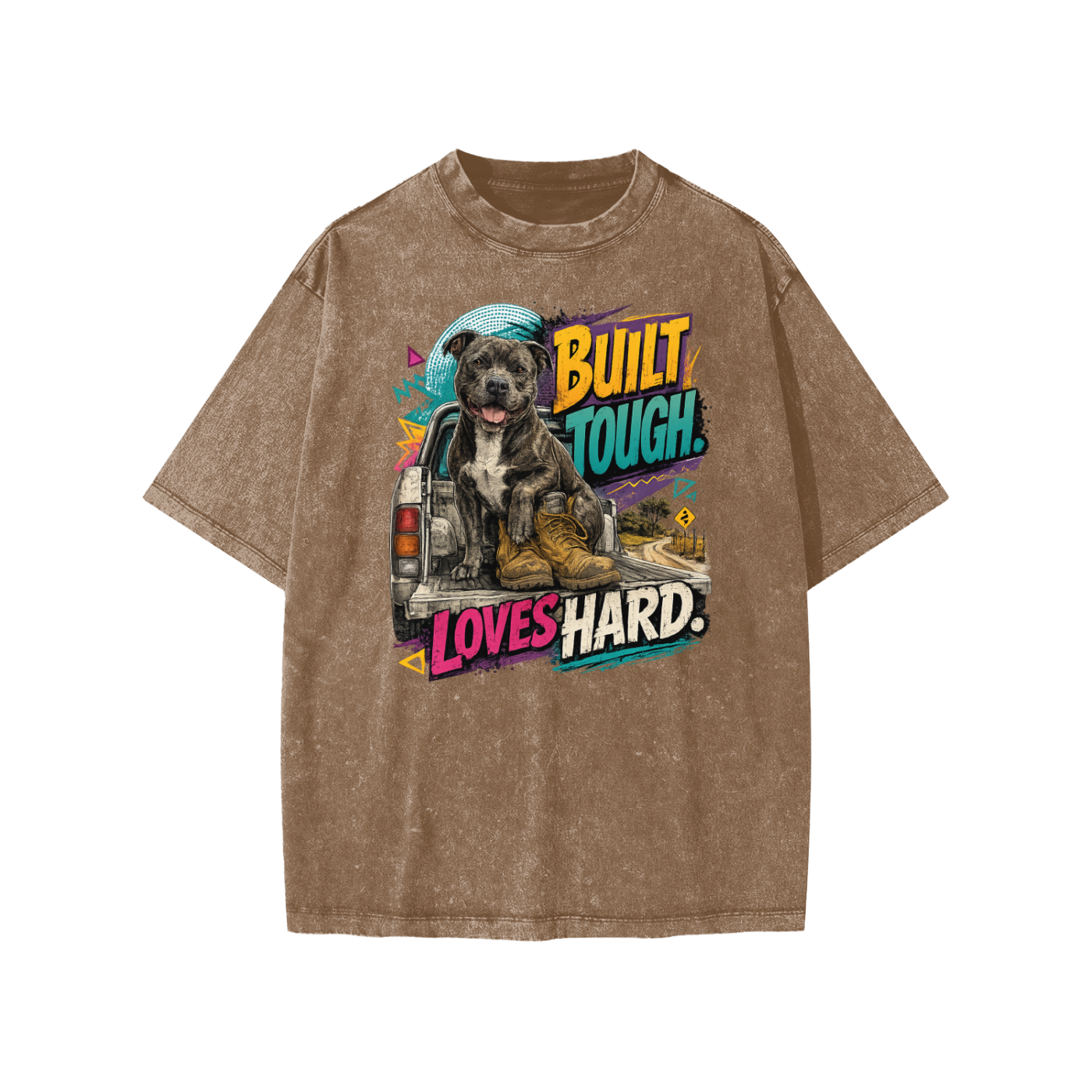 Built Tough Loves Hard snow-washed kids’ T-shirt in coffee