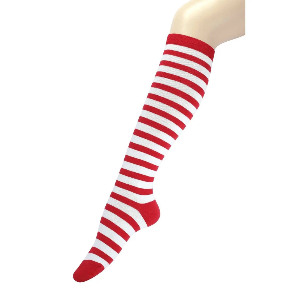 Kids Red White Striped Knee High Socks for Girls Women Christmas Party