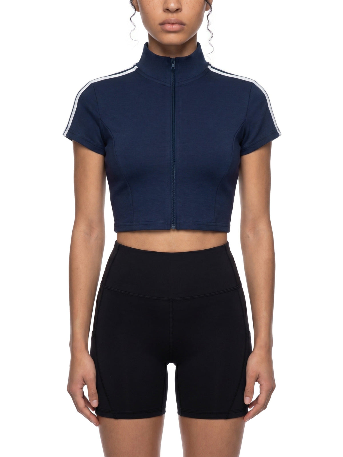 Women's Cropped Full Zip Short Sleeve T-Shirt