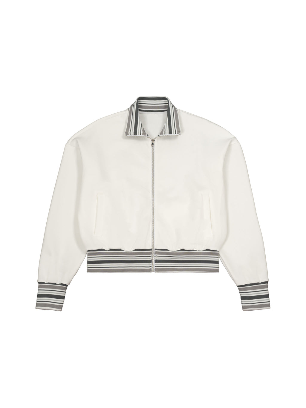 Striped Rib Collar Zip Jacket