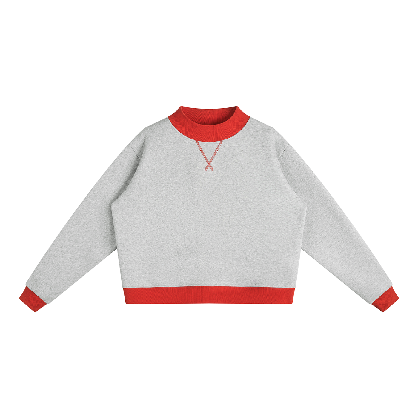 Women’s mock neck colour-block sweatshirt in flower grey with red, front view