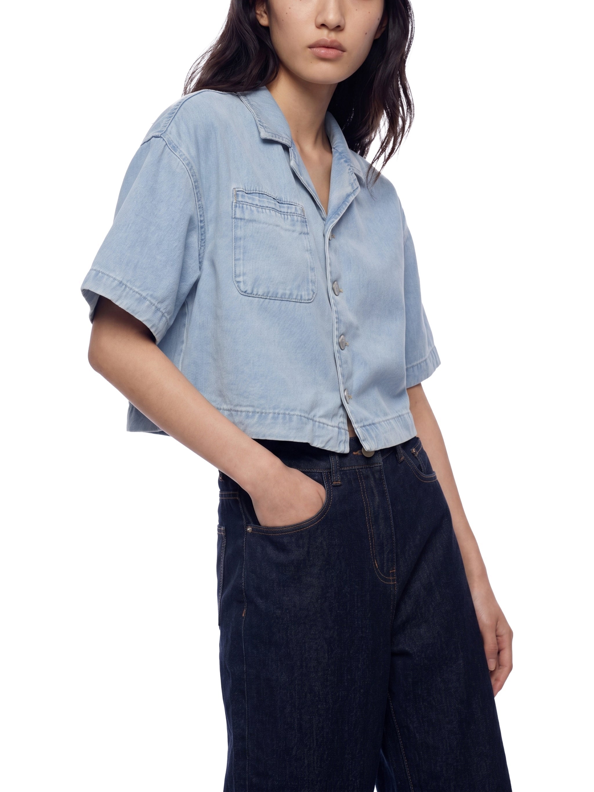 Women’s Vintage-Wash Boxy Cropped Shirt