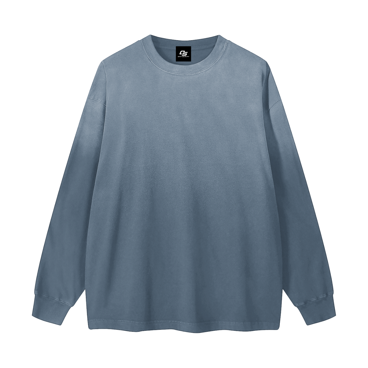 Grey Blue Gradient Washed Long Sleeve T-Shirt front view