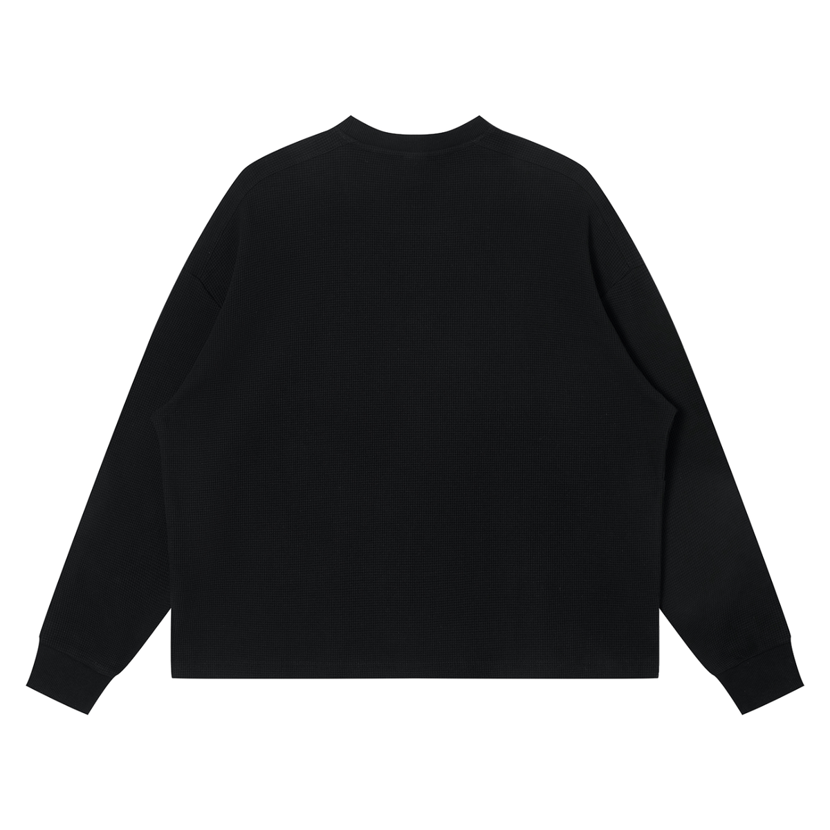 Off Script Waffle Boxy Long Sleeve T-Shirt - Black back view