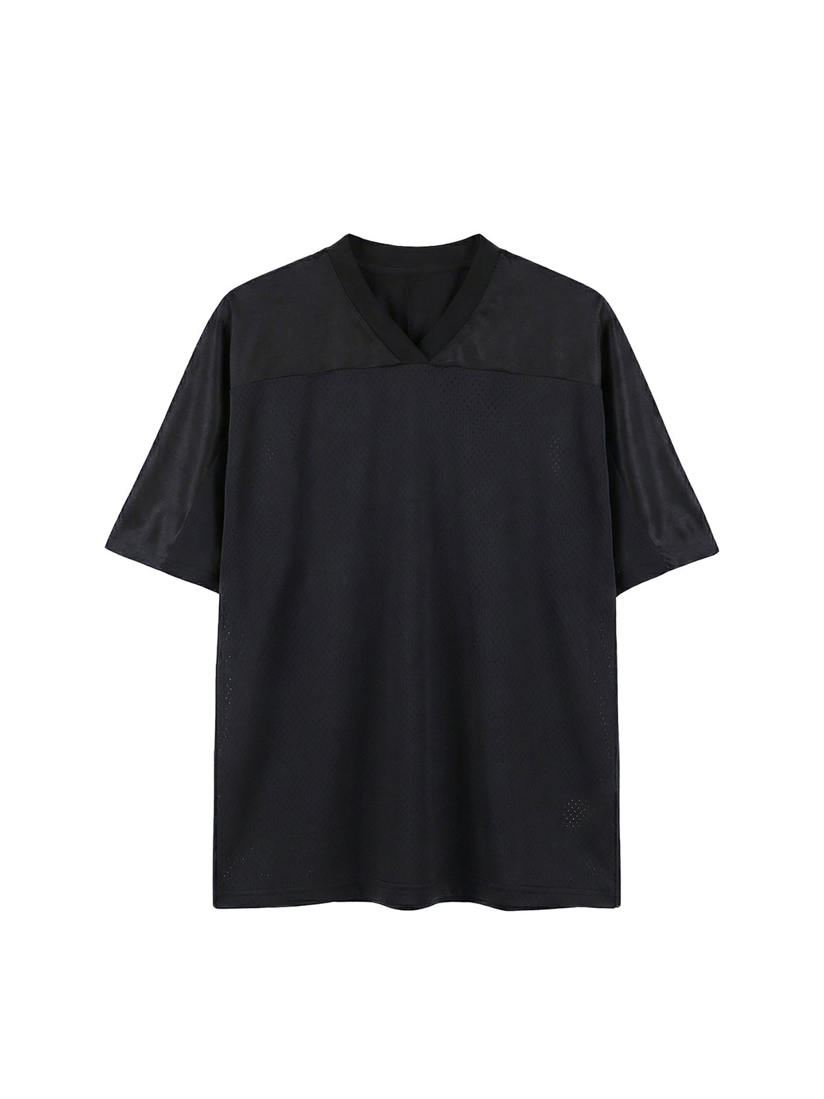 Black Unisex Oversized Mesh V-Neck Soccer Jersey front view