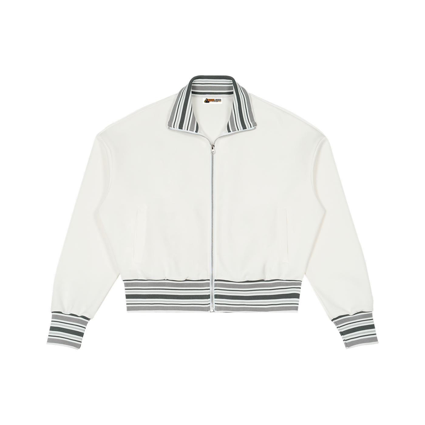 Striped Rib Collar Zip Jacket