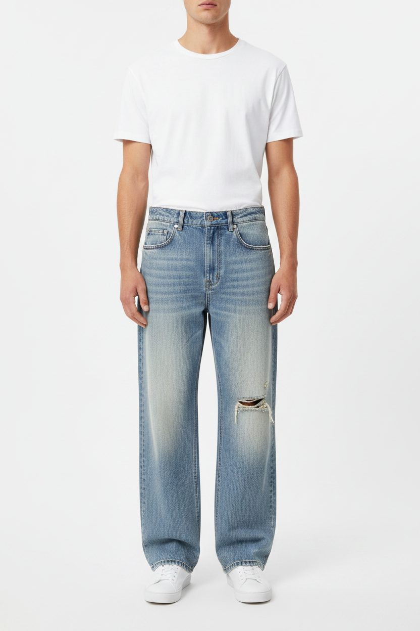 Vintage Wash Distressed Denim Jeans