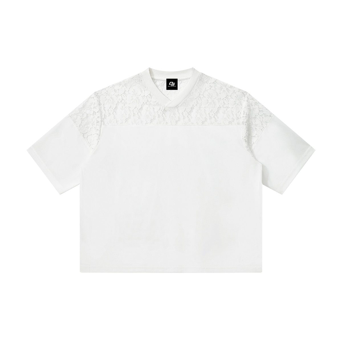 Unisex Lace Paneling V-Neck T-Shirt