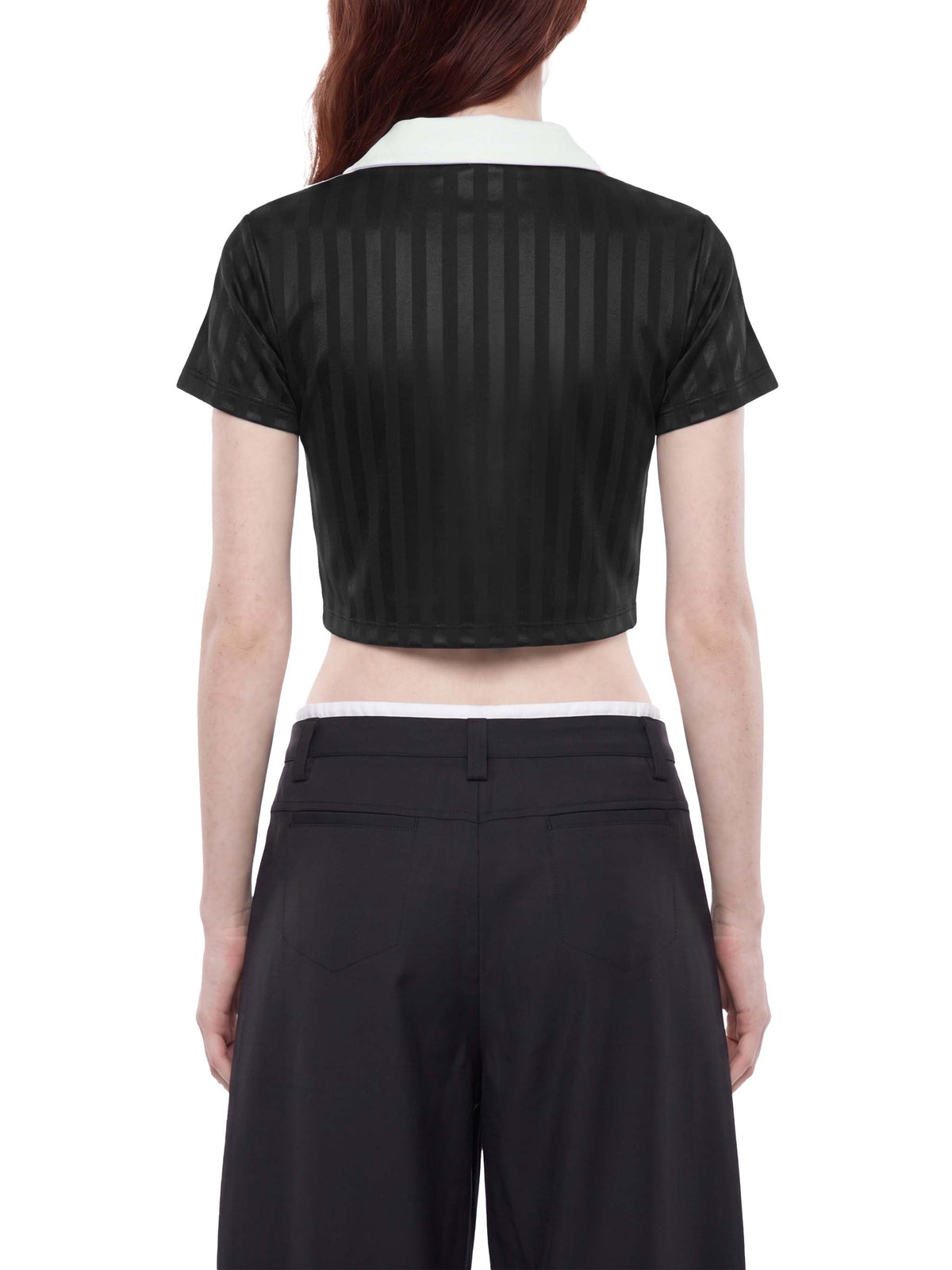 Contrast Collar Striped Cropped Jersey