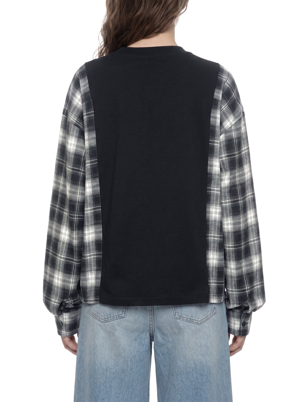 Unisex Plaid Panel Long Sleeve T-Shirt