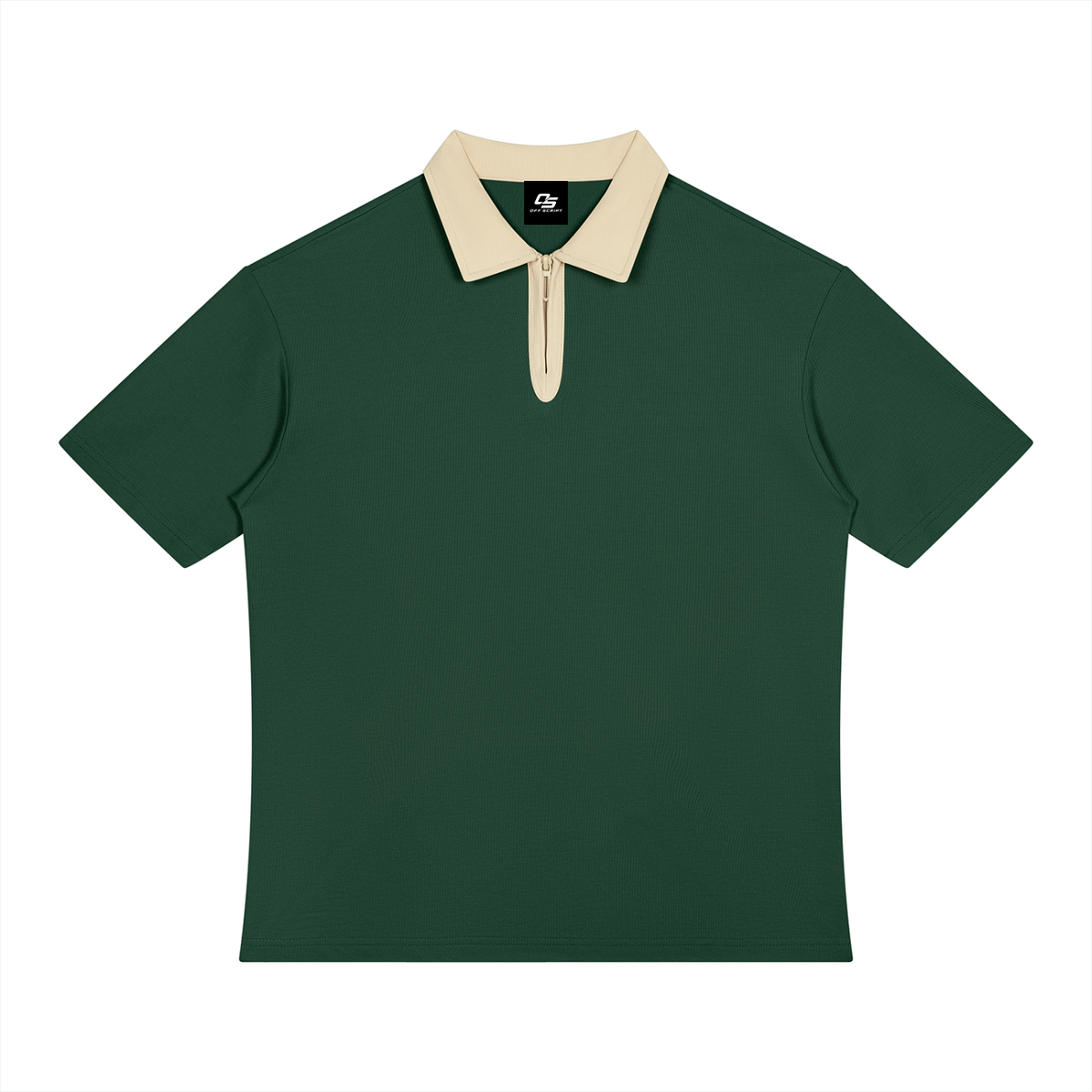 Blackish Green with Apricot Unisex Color Block Quarter-Zip Polo Shirt front product view