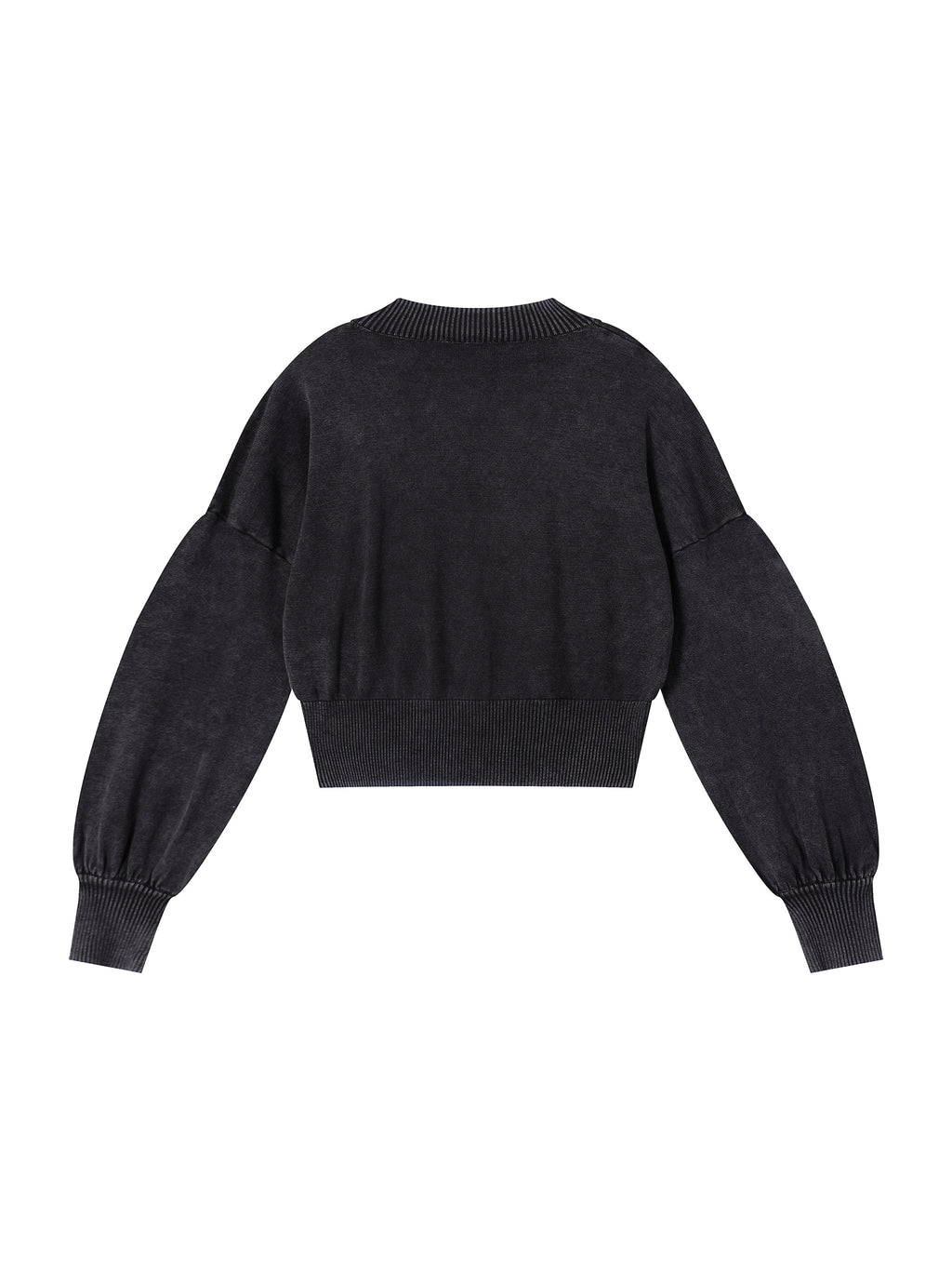 Mineral Wash Balloon Sleeve Cropped Sweater