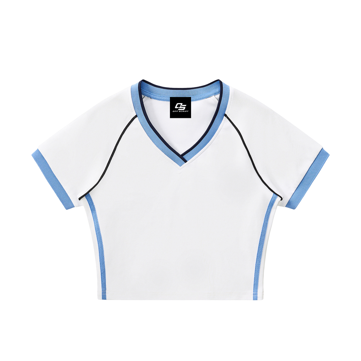 Contrast Trim V-Neck Crop T-Shirt