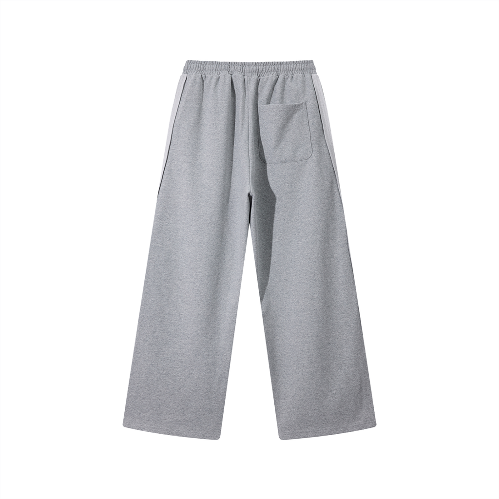 Unisex Contrast-Tape Straight-Leg Sweatpants – Flower Grey back view