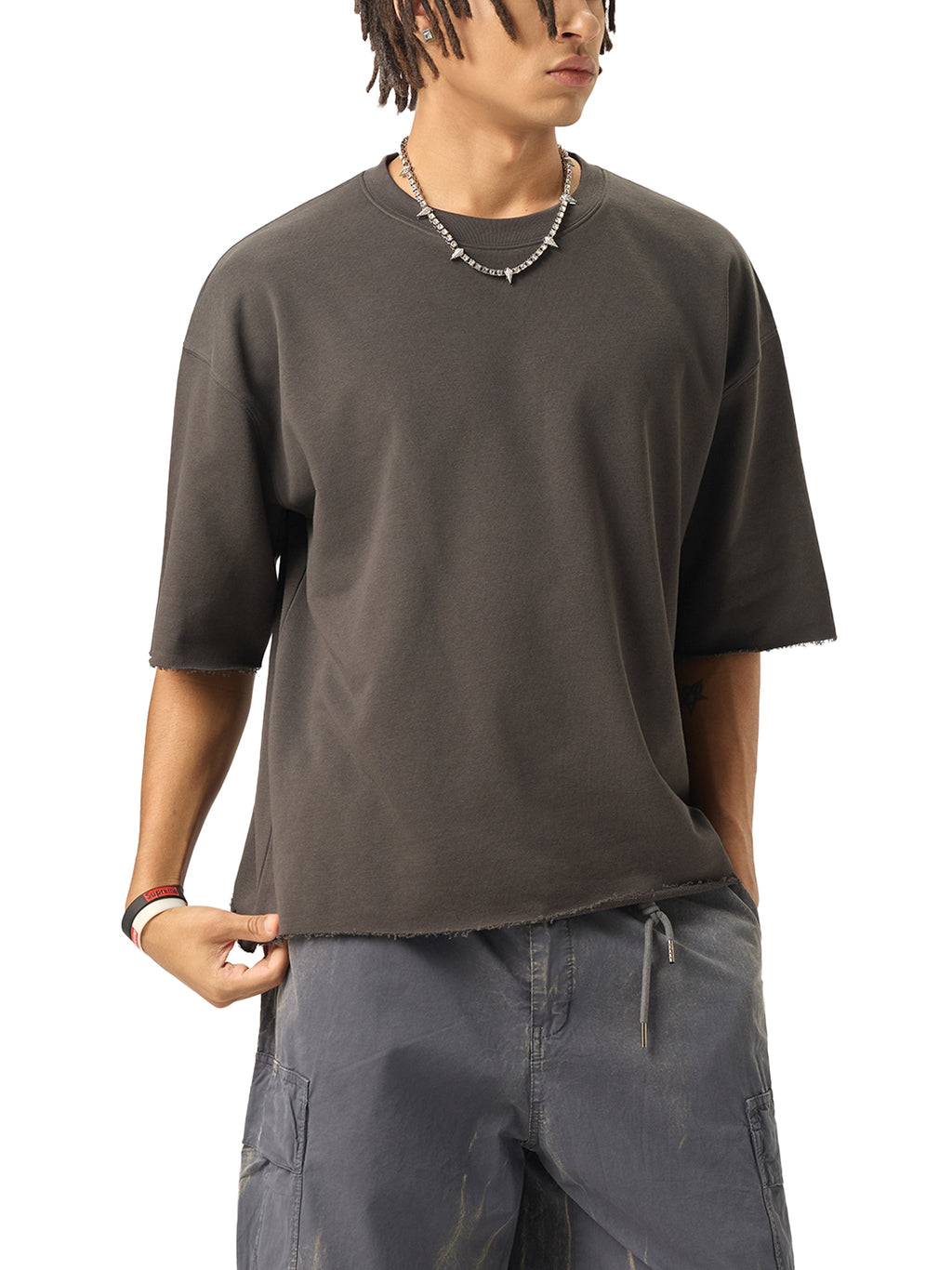 Unisex Boxy Half-Sleeve Raw-Edge T-Shirt gallery view