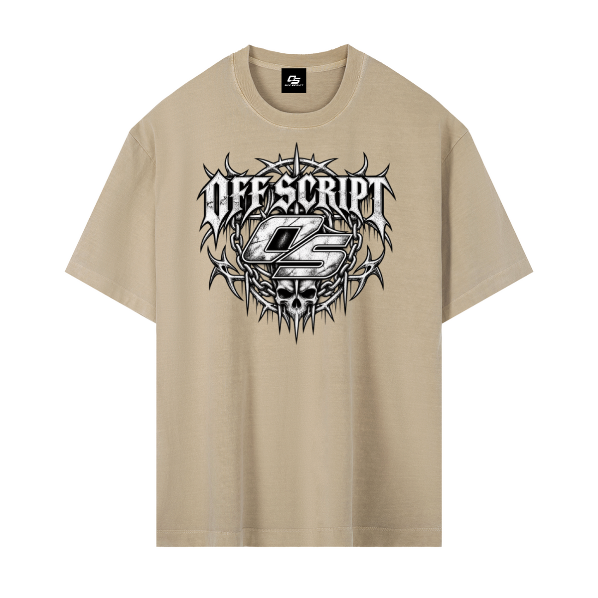 Off Script Gothic Skull Vintage Washed Oversized Cotton T-Shirt