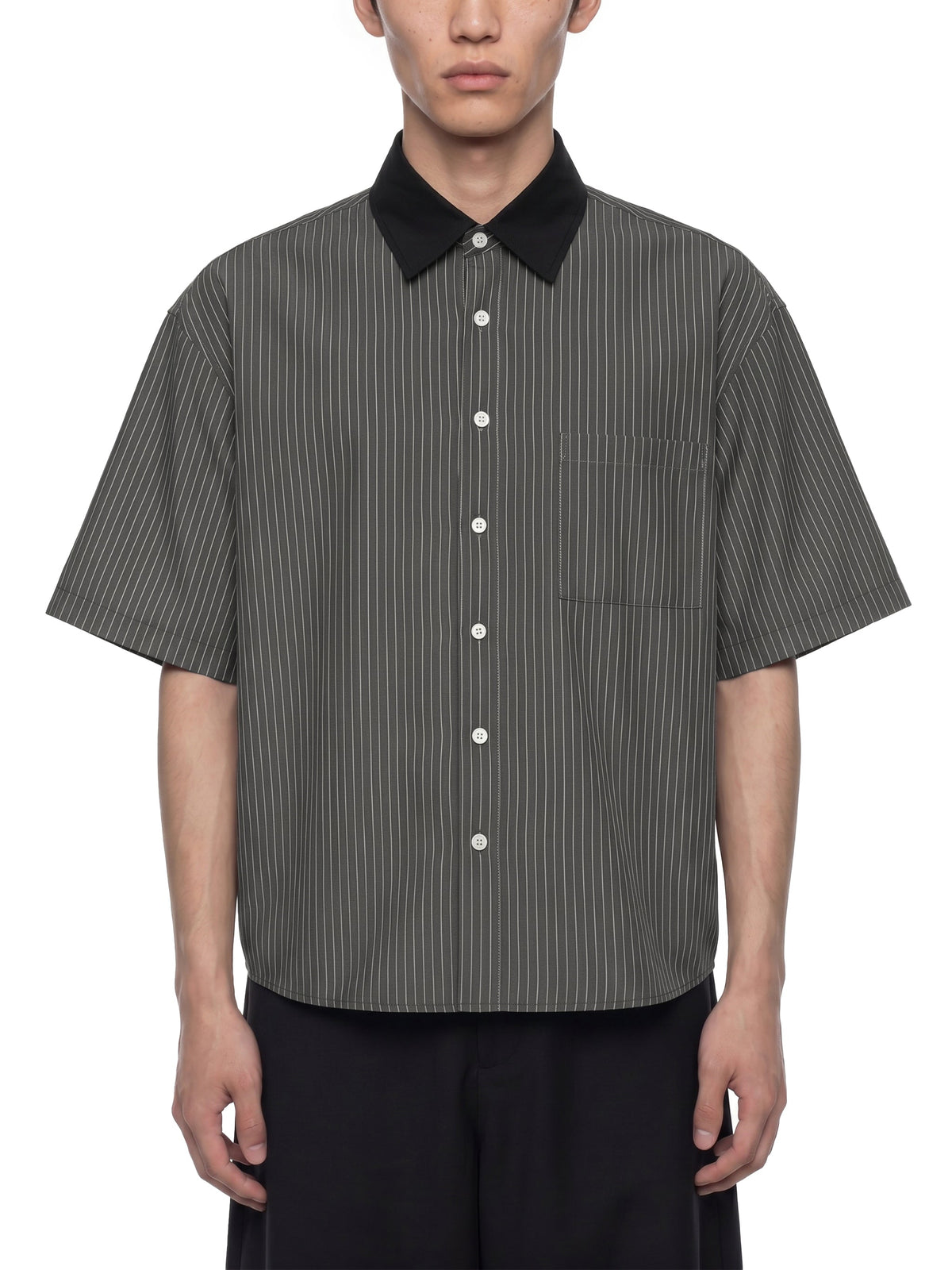 Unisex Striped Boxy Contrast Collar Shirt