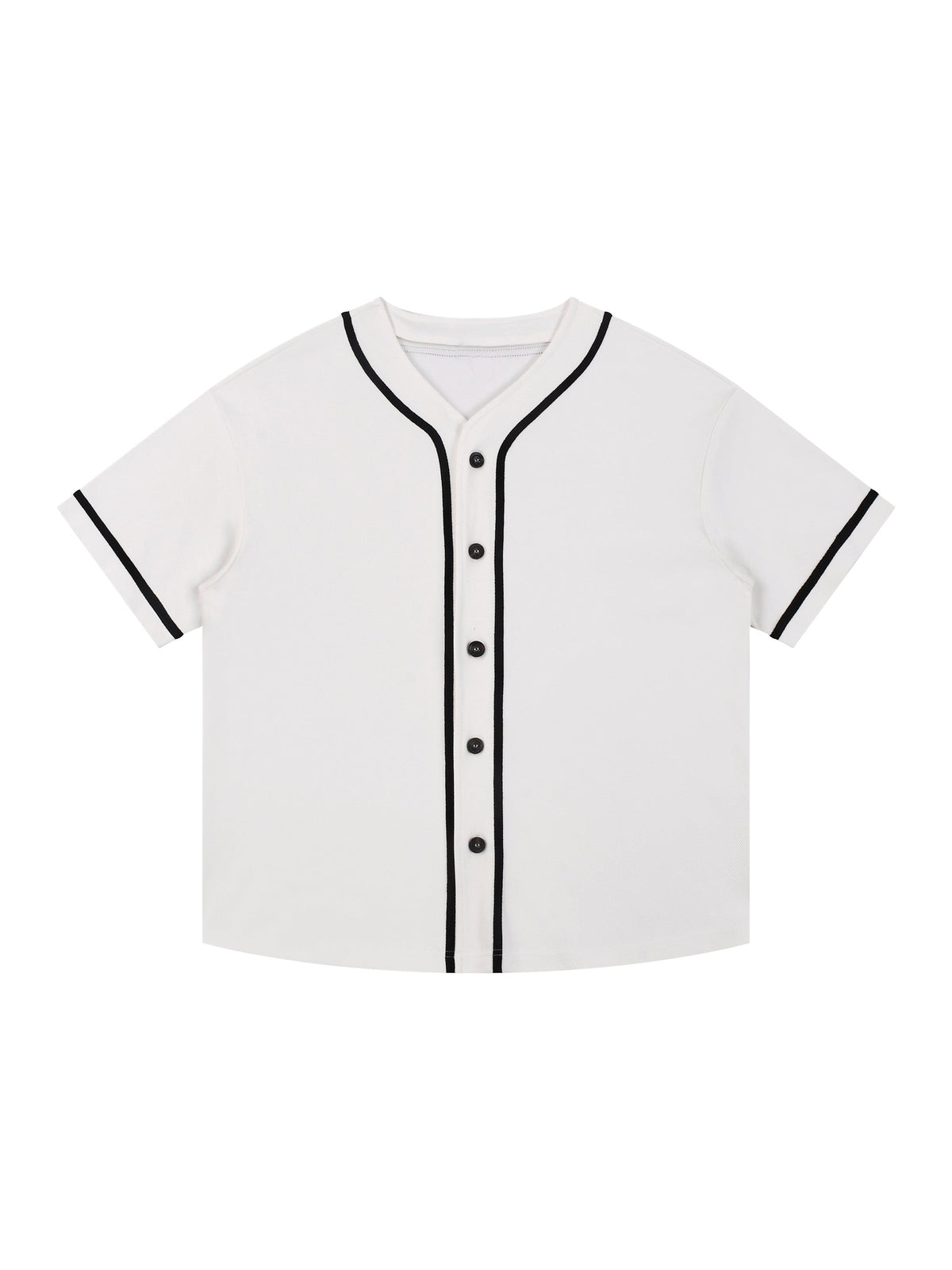 White Unisex Contrast Piped Button-Up Jersey front view
