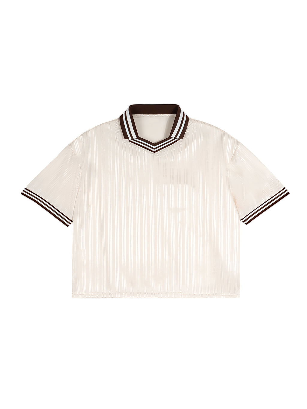 Apricot Unisex Contrast-Stripe Polo-Collar T-Shirt front view