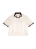 Apricot Unisex Contrast-Stripe Polo-Collar T-Shirt front view