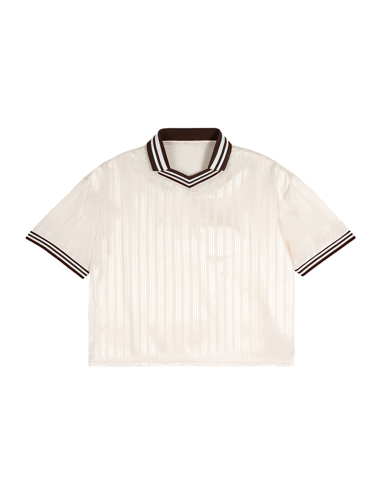 Apricot Unisex Contrast-Stripe Polo-Collar T-Shirt front view