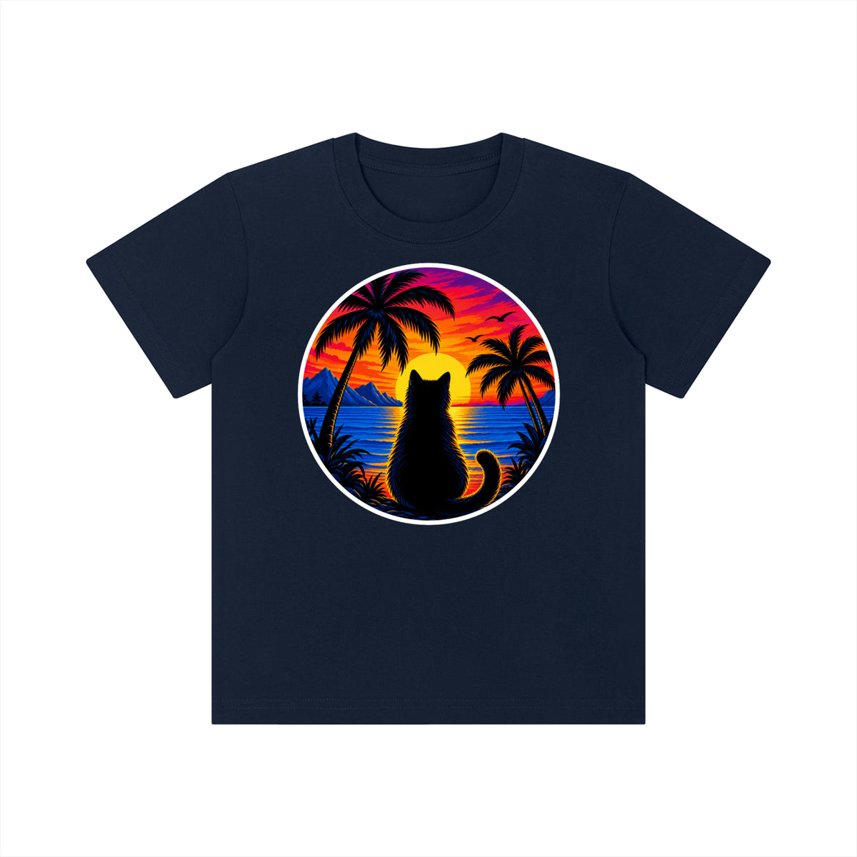 Sunset Cat Kids' Crewneck Short-Sleeve T-Shirt