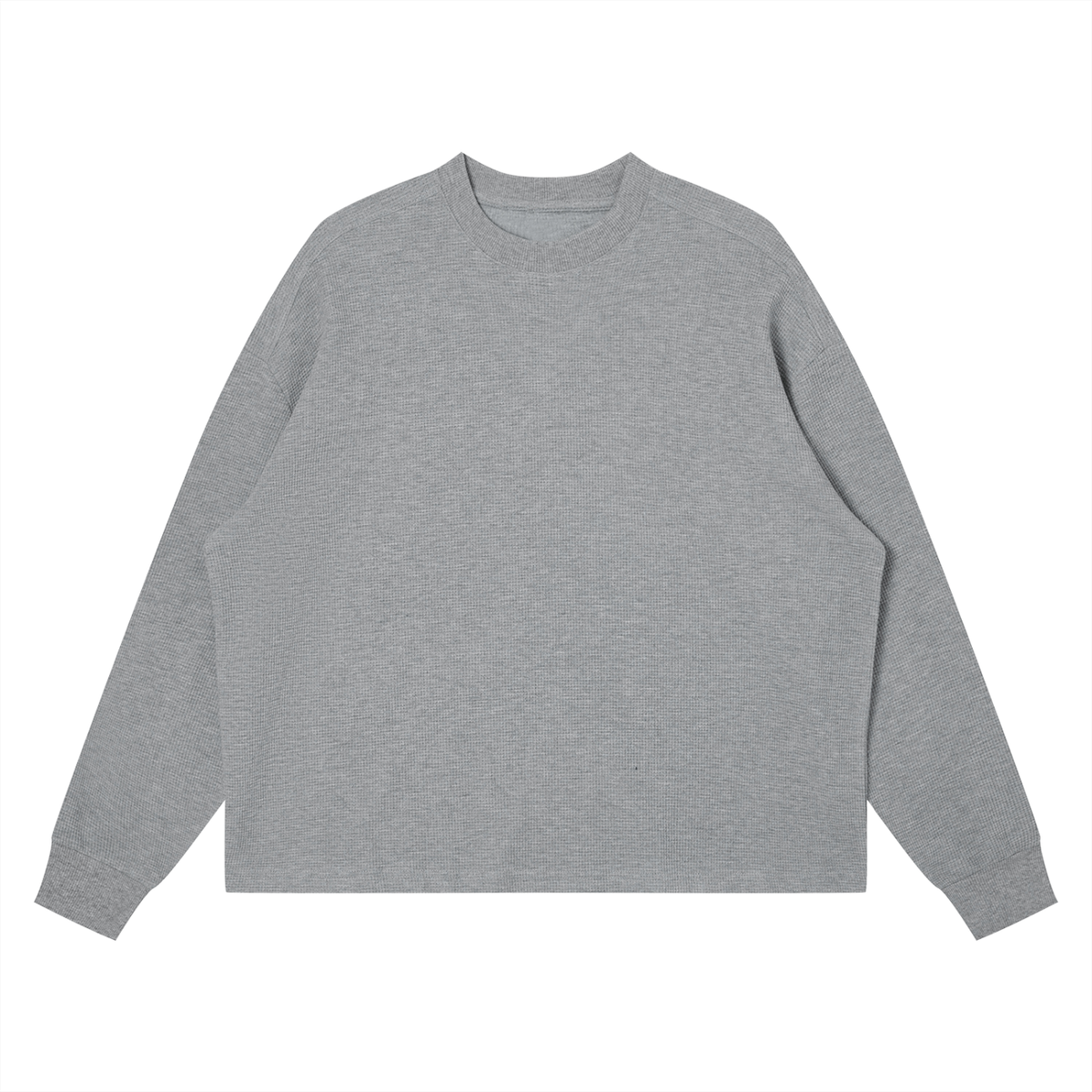 Off Script Waffle Boxy Long Sleeve T-Shirt - Flower Gray front view