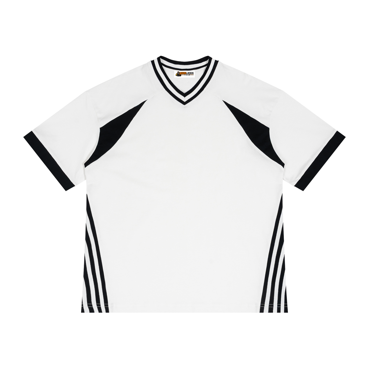 Unisex Colour Block V-Neck T-Shirt in White — front view