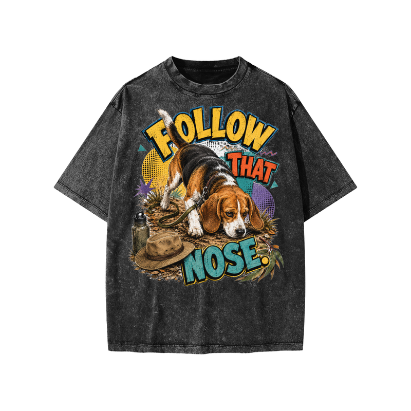 Follow That Nose snow-washed kids’ T-shirt in black