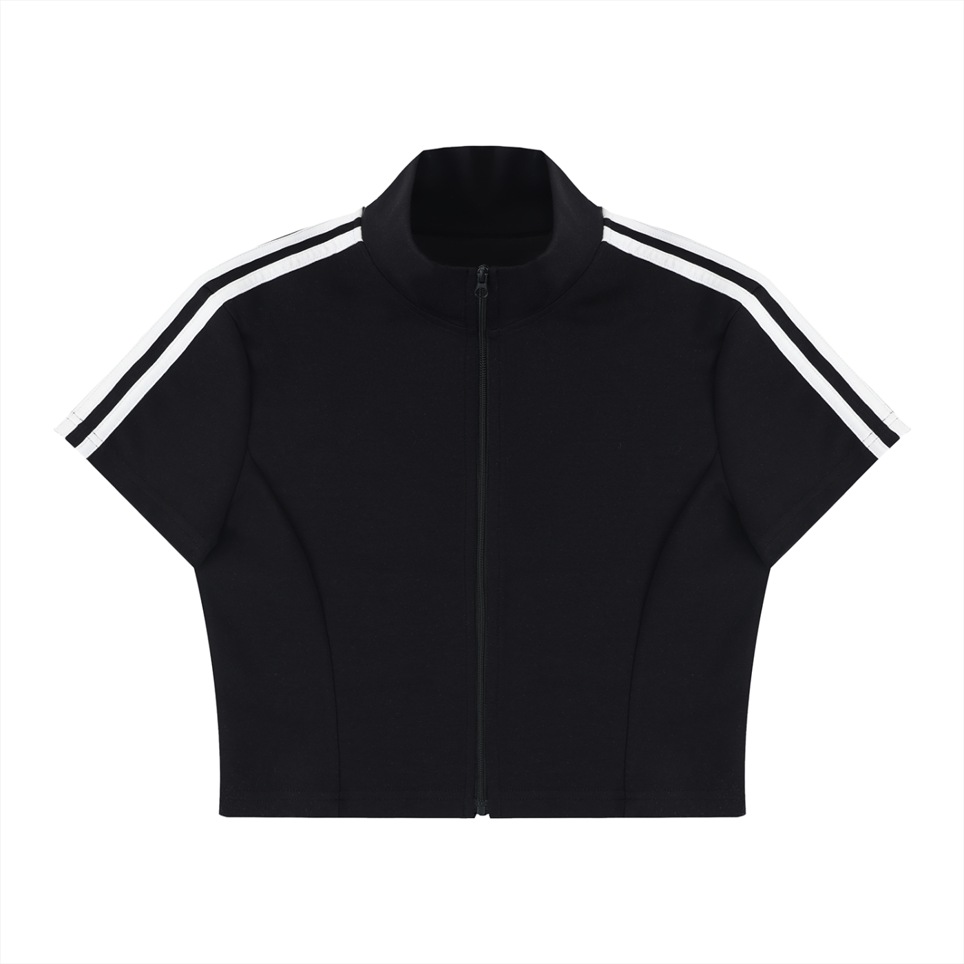 Women’s cropped full-zip short-sleeve T-shirt in black