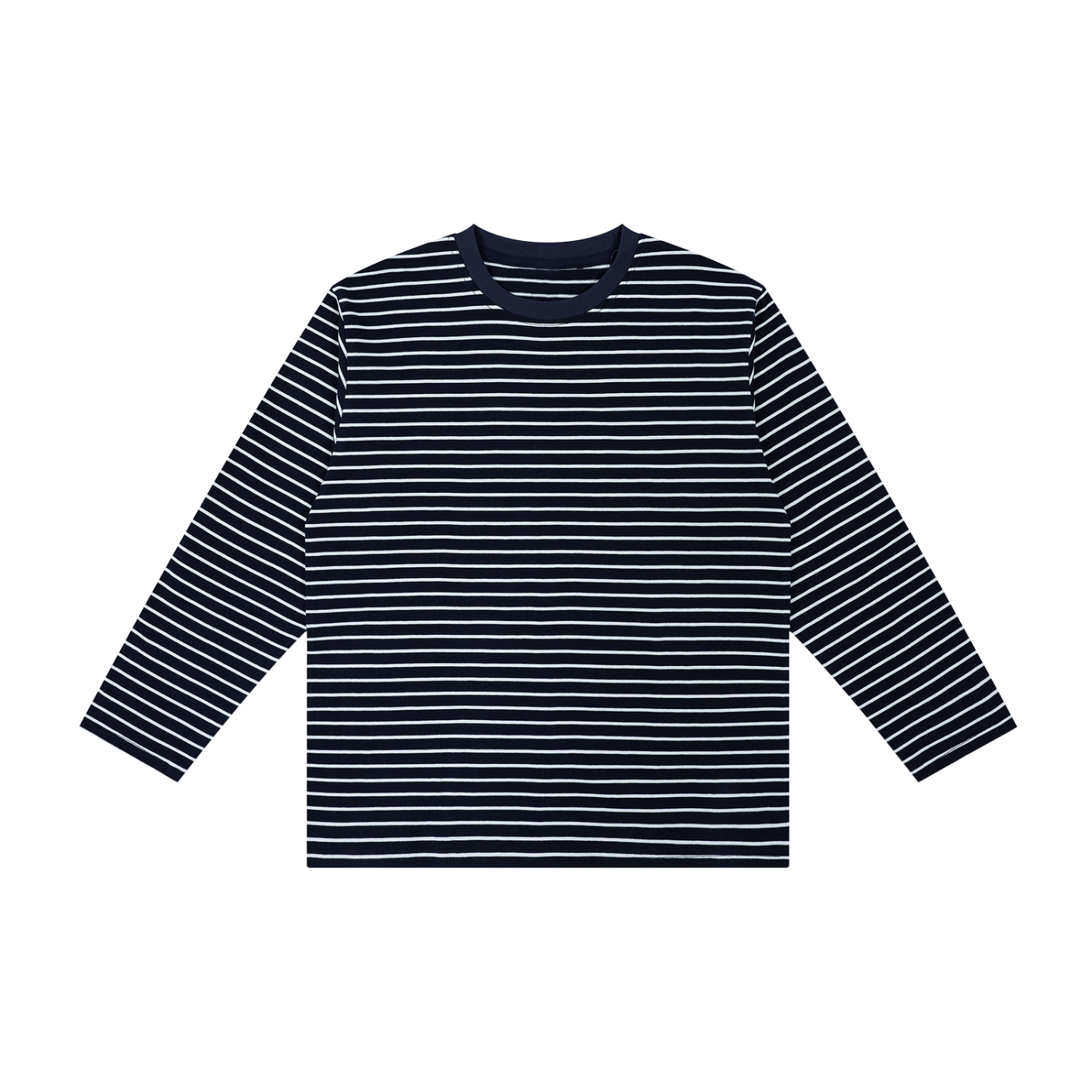 Kids’ Striped Long Sleeve T-Shirt in Navy Blue with White — front view