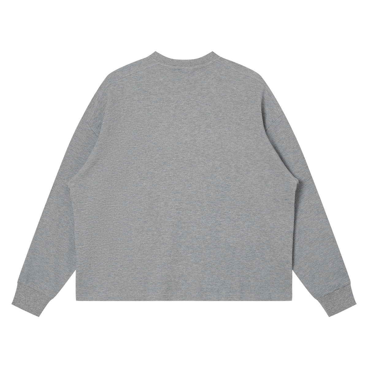 Off Script Waffle Boxy Long Sleeve T-Shirt - Flower Gray back view