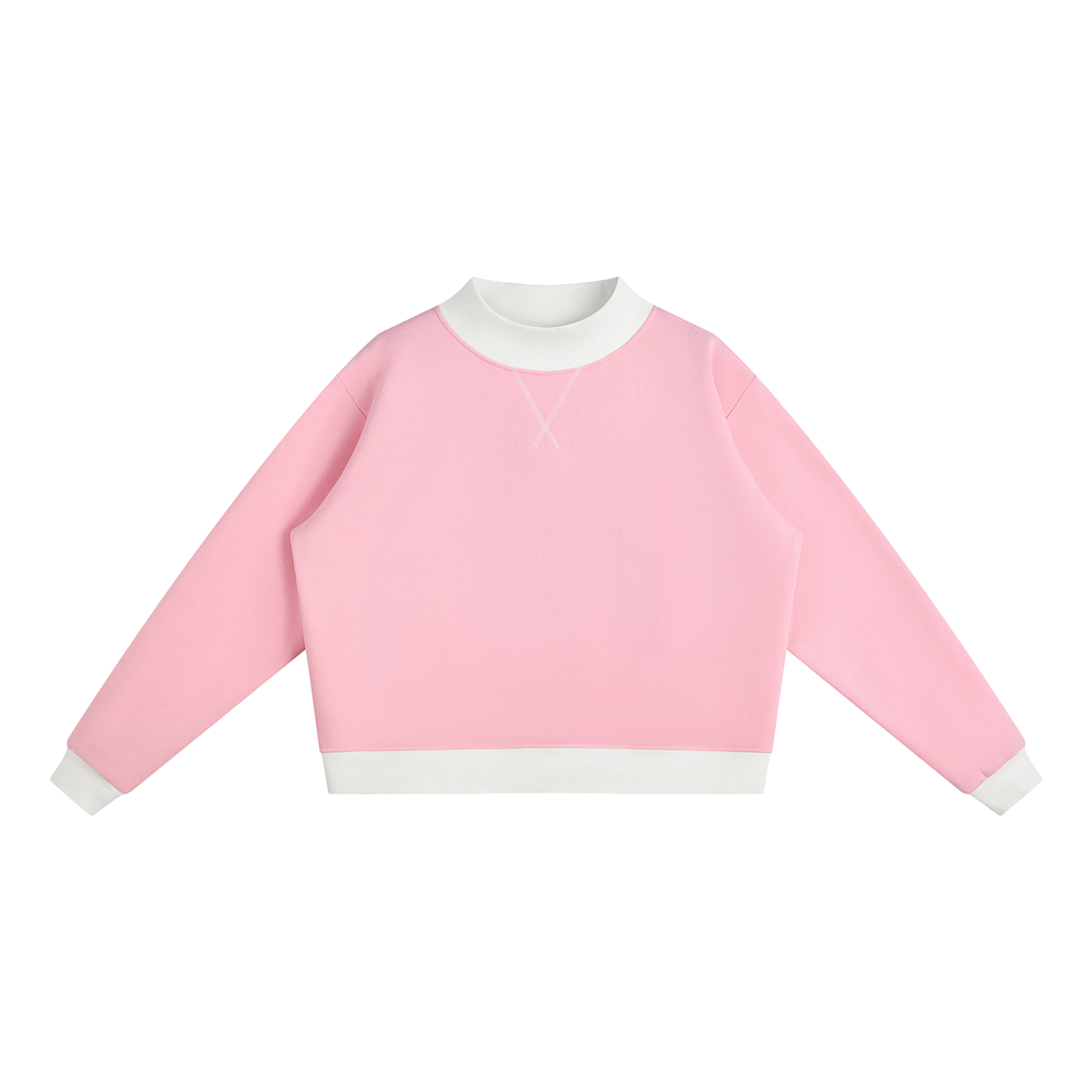 Women’s mock neck colour-block sweatshirt in pink with white, front view