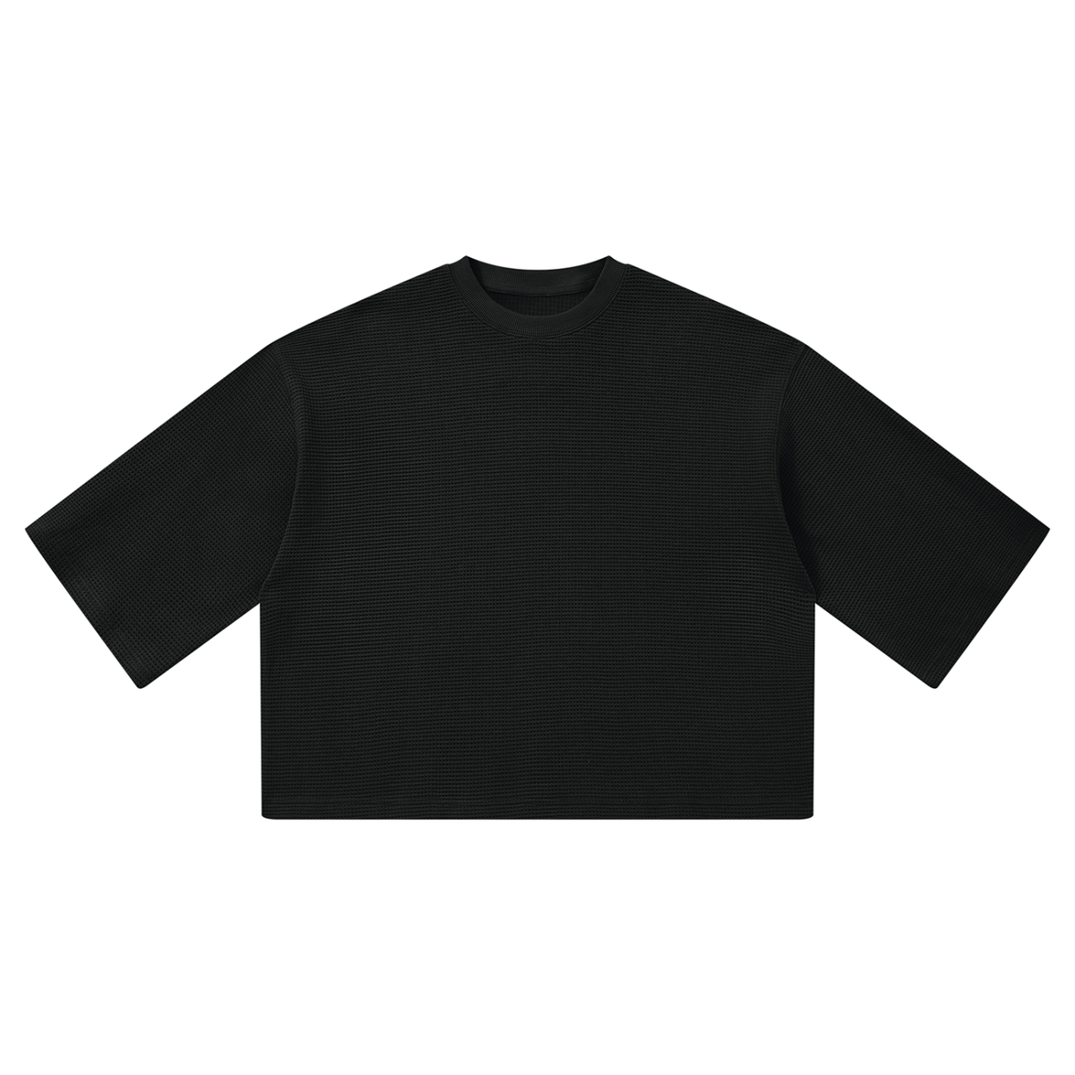 Off Script Waffle Boxy T-Shirt - Black front view