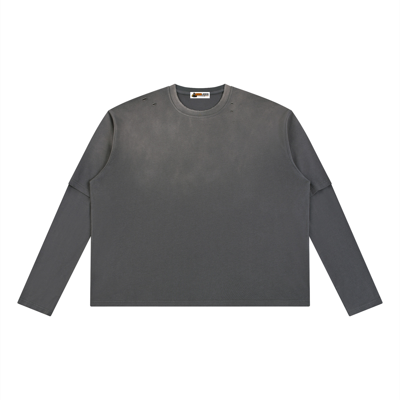 Unisex Vintage Wash Layered T-Shirt in Dark Grey — front view