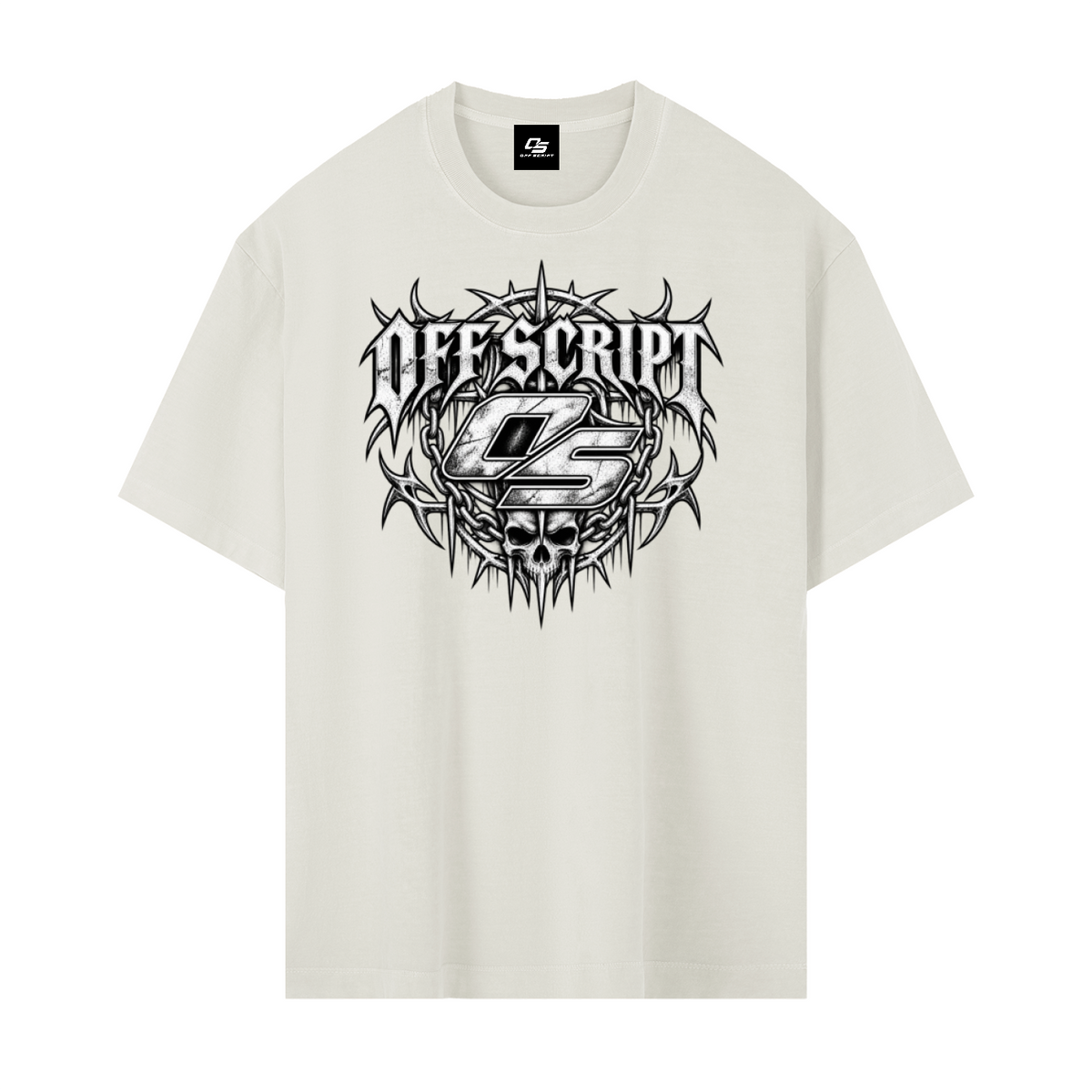 Off Script Gothic Skull Vintage Washed Oversized Cotton T-Shirt