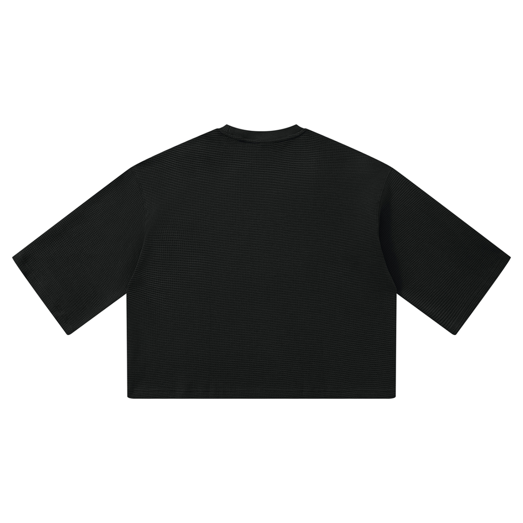 Off Script Waffle Boxy T-Shirt - Black back view