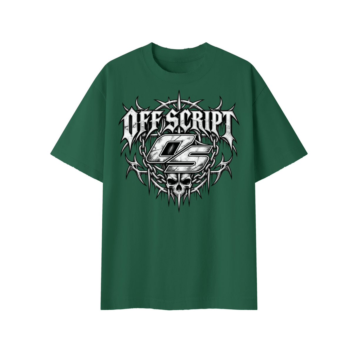Off Script Gothic Skull Front-Print Vintage Wash Distressed T-Shirt