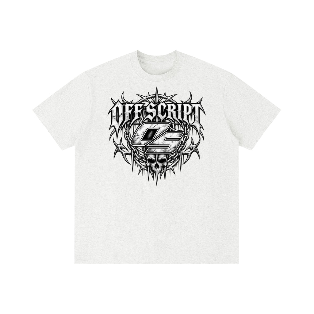 Off Script Gothic Skull Front-Print Vintage Wash Distressed T-Shirt