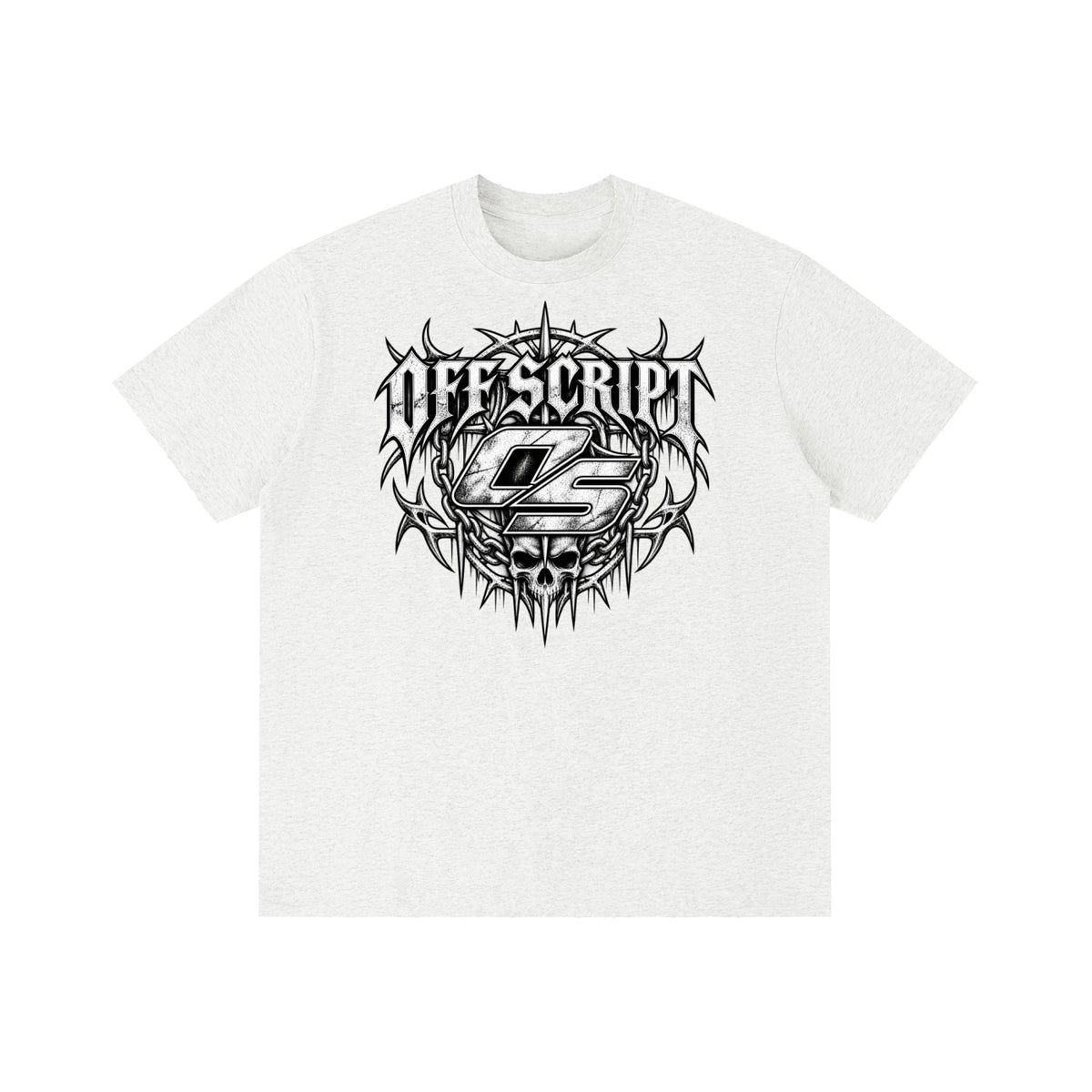 Off Script Gothic Skull Front-Print Vintage Wash Distressed T-Shirt