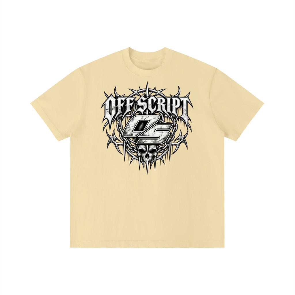 Off Script Gothic Skull Front-Print Vintage Wash Distressed T-Shirt