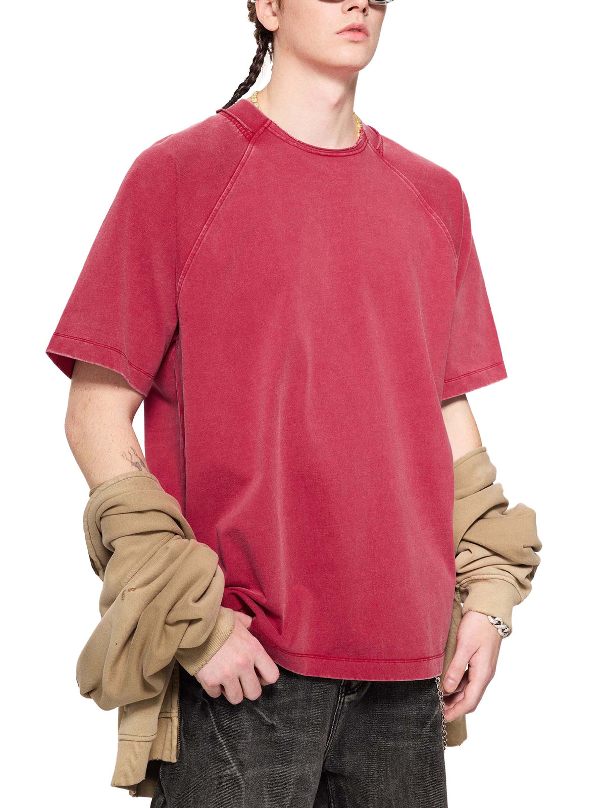 Unisex vintage-washed raglan cotton T-shirt