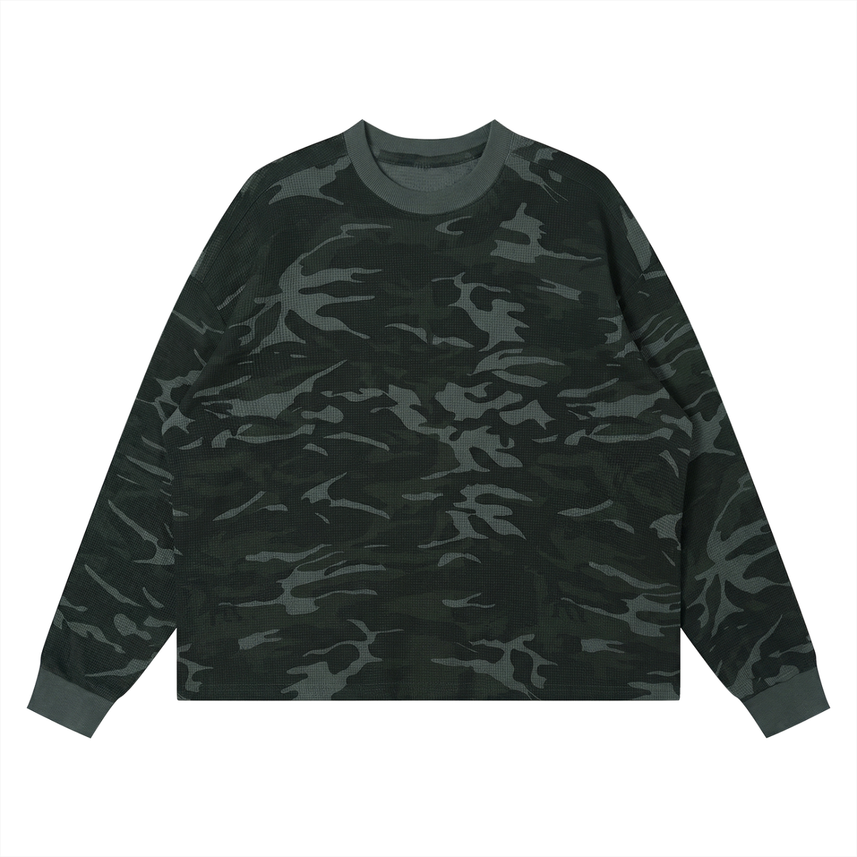 Off Script Waffle Boxy Long Sleeve T-Shirt - Gray Camo front view