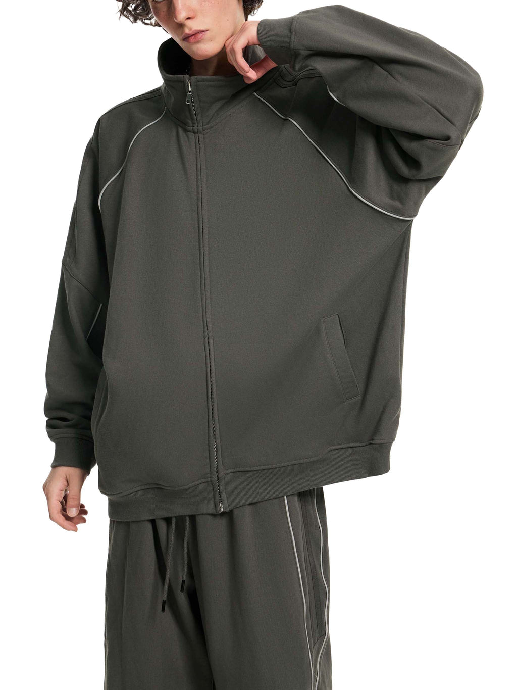Reflective Striped Raglan Sleeve Jacket