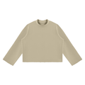 Unisex Mock-Neck Raw-Edge Boxy Sweatshirt – Khaki front