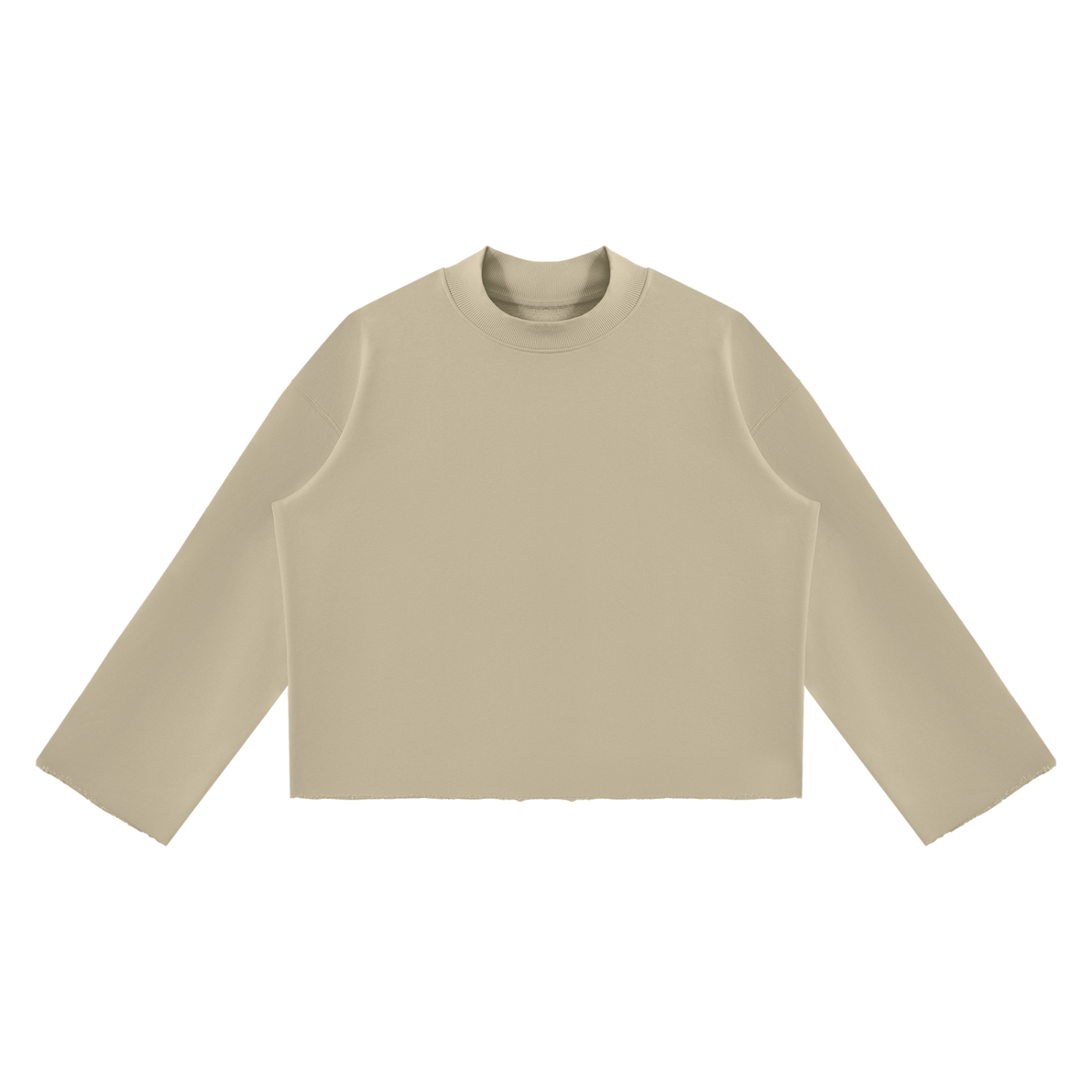 Unisex Mock-Neck Raw-Edge Boxy Sweatshirt – Khaki front