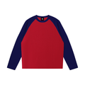 Red with Navy Blue Unisex colour-blocked raglan long-sleeve T-shirt front view
