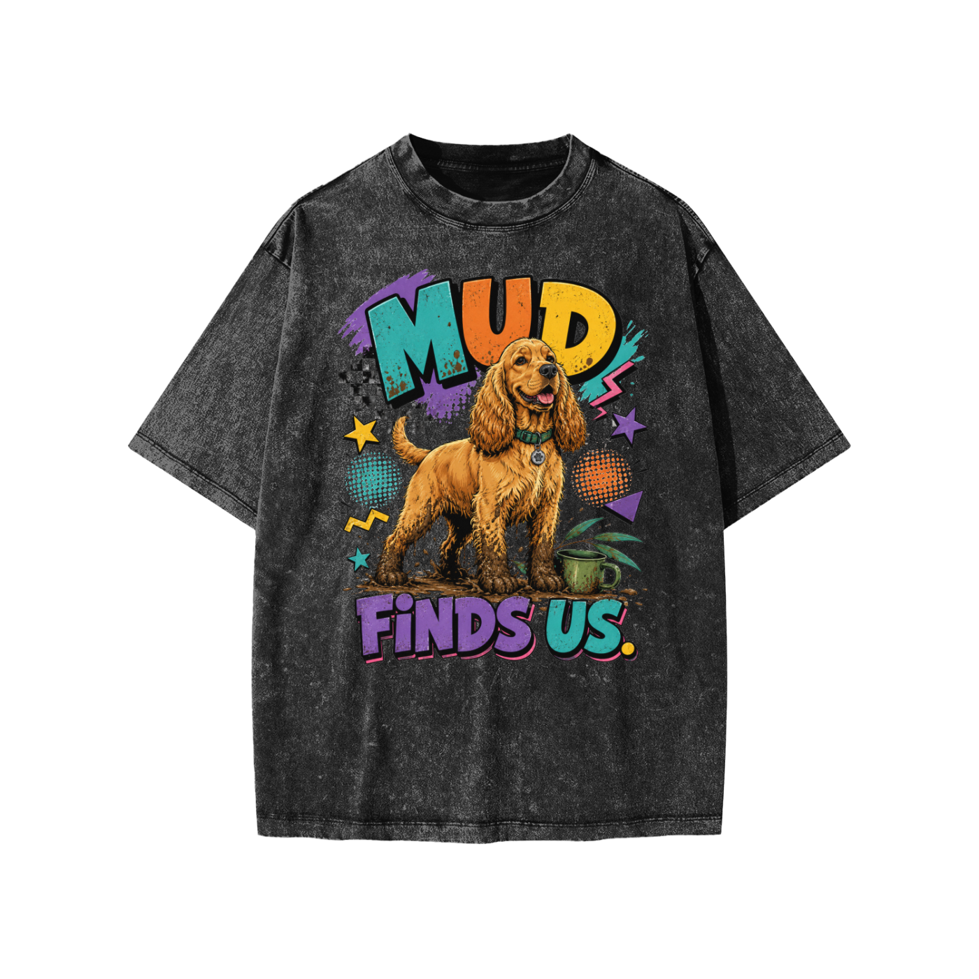 Mud Finds Us snow-washed kids’ T-shirt in black