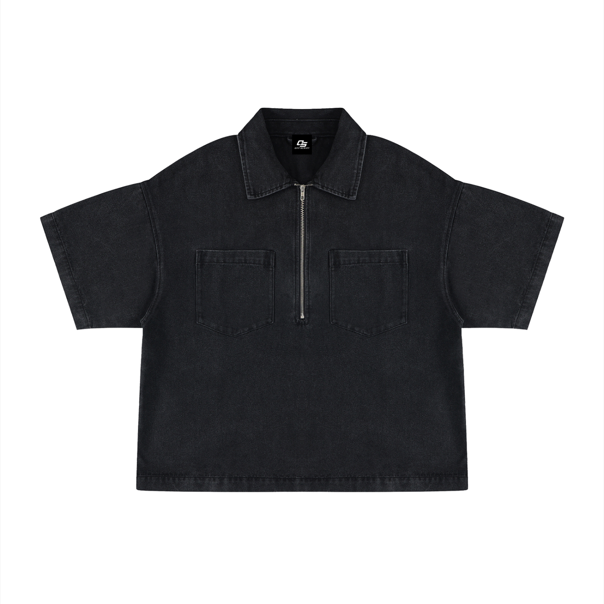 Unisex Vintage Wash Boxy Quarter-Zip Denim Shirt