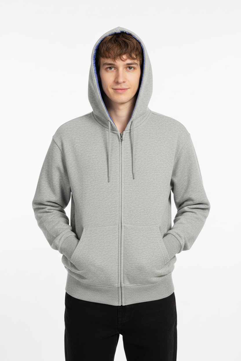 Contrast Plaid Boxy Zip Hoodie